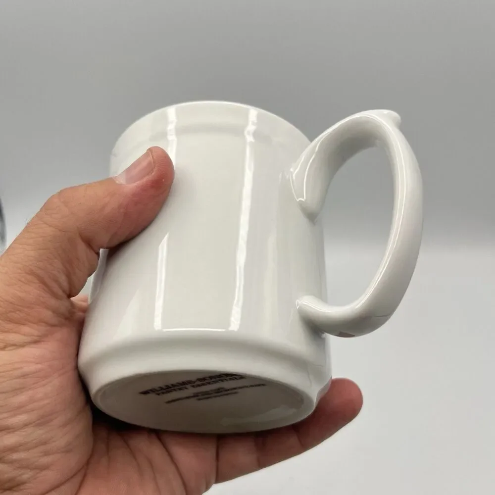 (2) William Sonoma Pantry Essentials White Coffee/Tea Mugs/Cups 3.75” 10 OZ
